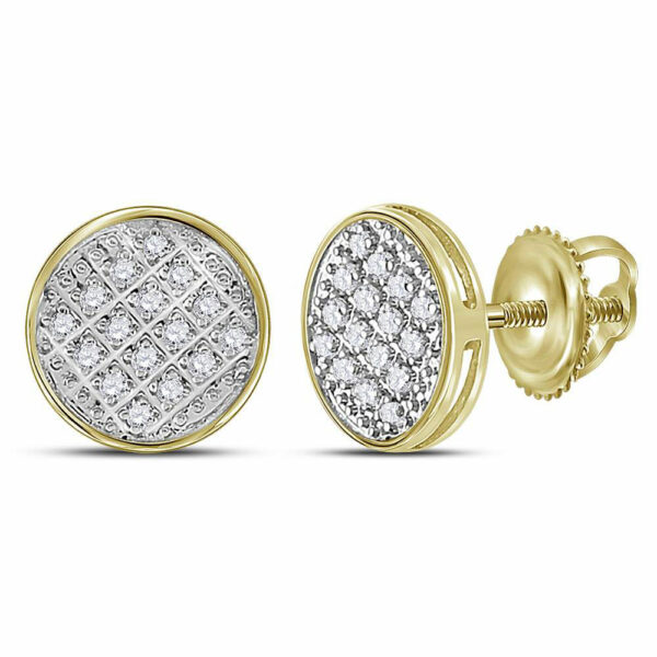 10kt Yellow Gold Mens Round Diamond Circle Cluster Stud Earrings 1/12 Cttw