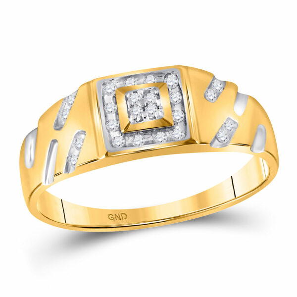 10kt Yellow Gold Mens Round Diamond Square Cluster Ring 1/8 Cttw