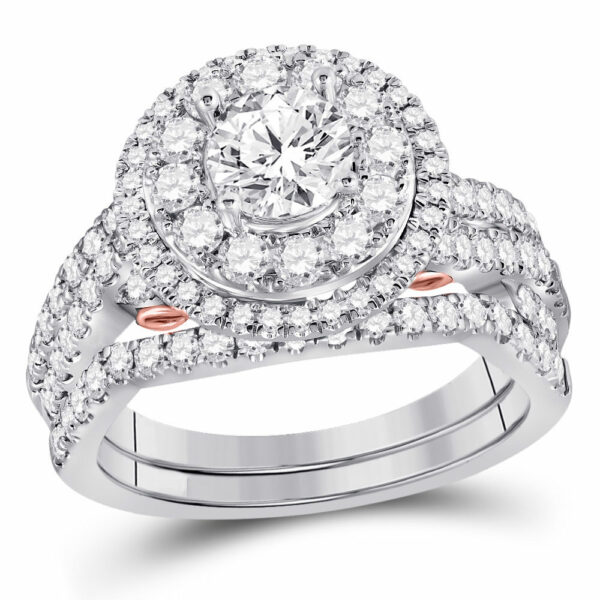 14kt Two-tone Gold Round Diamond Bridal Wedding Ring Band Set 2