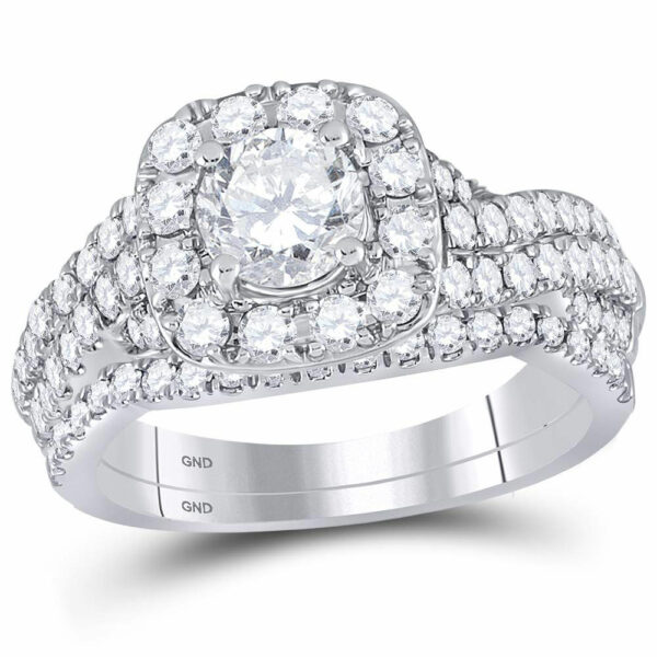14kt Two-tone Gold Round Diamond Bridal Wedding Ring Band Set 1-3/4 Cttw