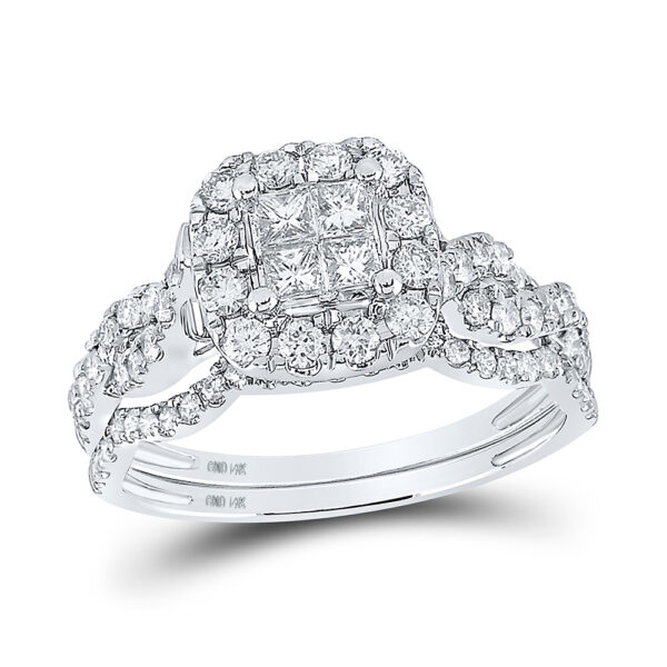 14kt White Gold Princess Diamond Bridal Wedding Ring Band Set 1 Cttw