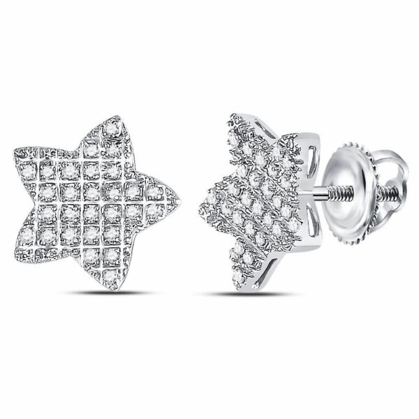 10kt White Gold Mens Round Diamond Star Cluster Earrings 1/6 Cttw