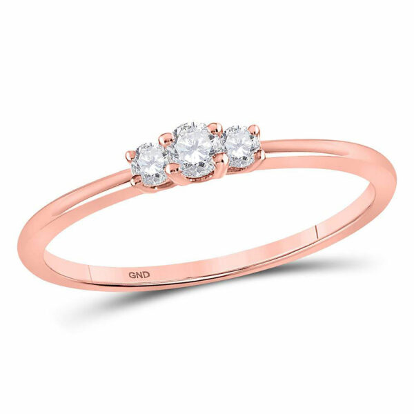 10kt Rose Gold Womens Round Diamond 3-stone Promise Ring 1/6 Cttw