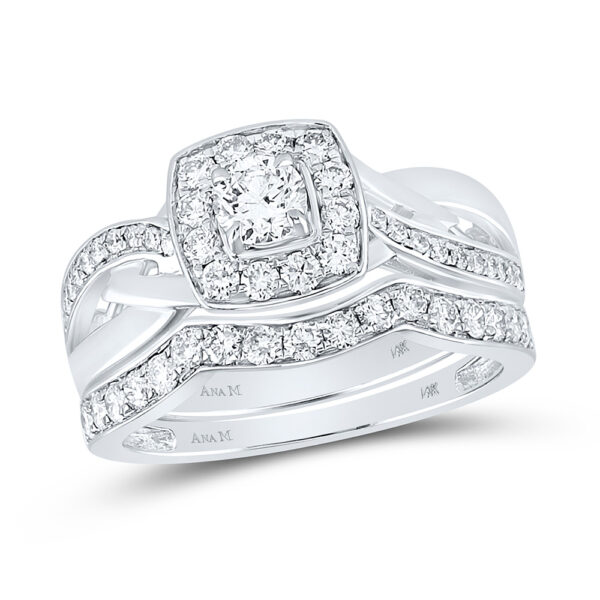 14kt White Gold Round Diamond Bridal Wedding Ring Band Set 1 Cttw