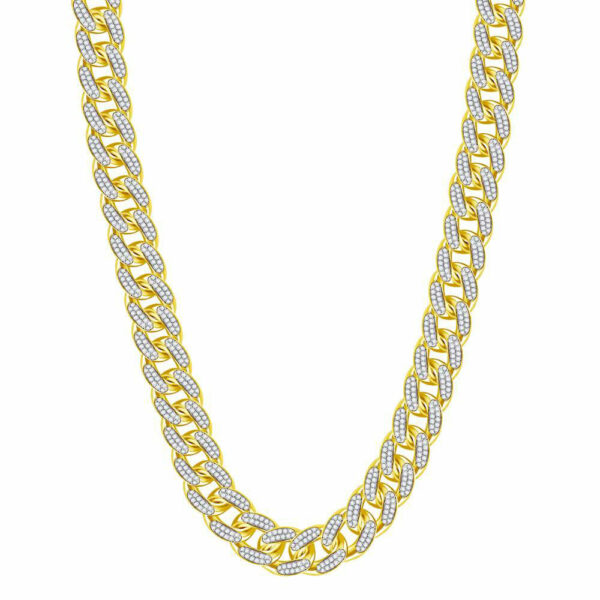 10kt Yellow Gold Mens Round Diamond Cuban Link Chain Necklace 13-1/5 Cttw