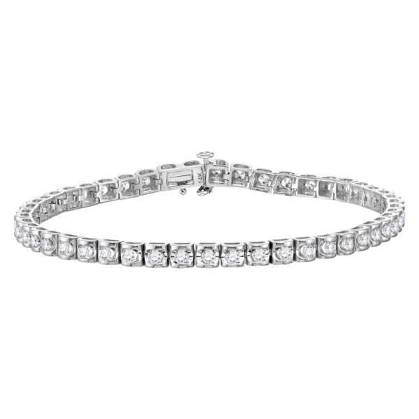 14kt White Gold Mens Round Diamond Solitaire Tennis Bracelet 5 Cttw