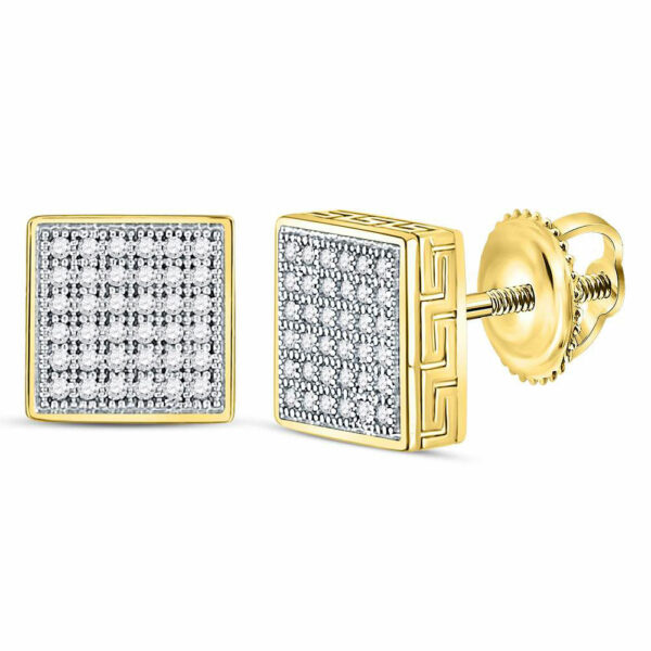 10kt Yellow Gold Mens Round Diamond Square Cluster Stud Earrings Cttw