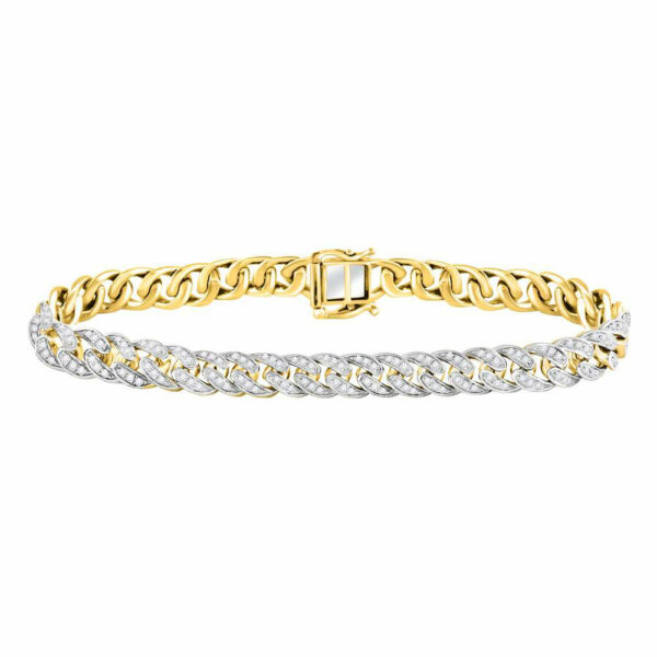 10kt Yellow Gold Mens Round Diamond Cuban Link Choker Bracelet 2-5/8 Cttw