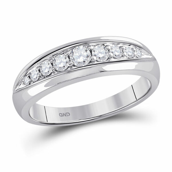 14kt White Gold Mens Round Diamond Single Row Band Ring 1/2 Cttw