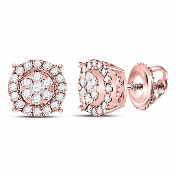 14kt Rose Gold Womens Round Diamond Halo Cluster Earrings 1/4 Cttw