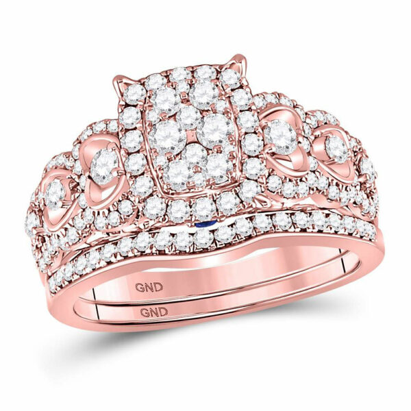 14kt Rose Gold Round Diamond Bridal Wedding Ring Band Set 7/8 Cttw