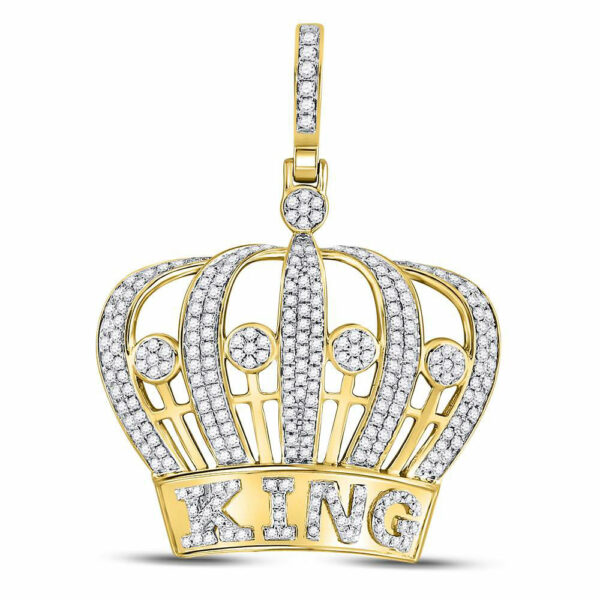 10kt Yellow Gold Mens Round Diamond King Crown Charm Pendant 1 Cttw