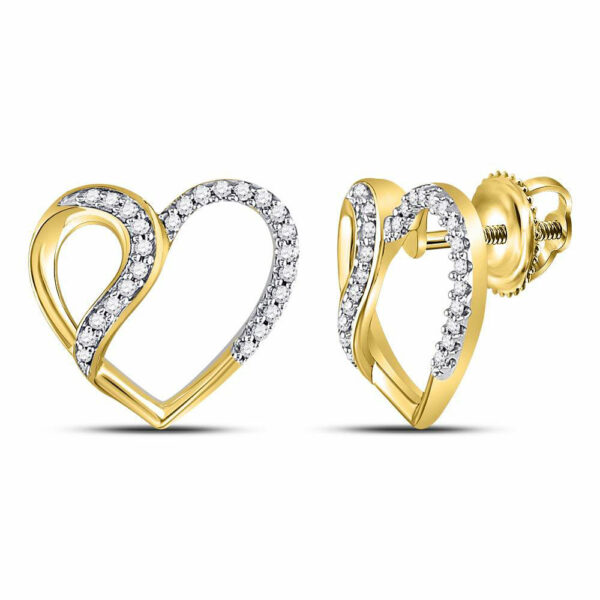 10kt Yellow Gold Womens Round Diamond Heart Earrings 1/6 Cttw