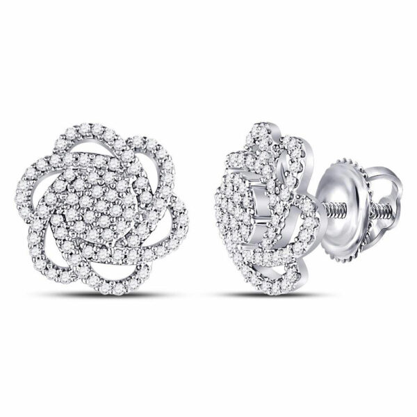 10kt White Gold Womens Round Diamond Pinwheel Cluster Earrings 3/8 Cttw