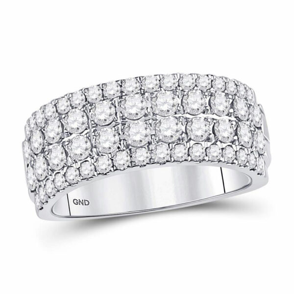 10kt White Gold Womens Round Diamond Four Row Machine Set Band Ring 1-1/2 Cttw