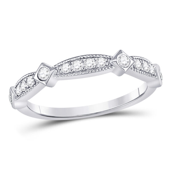 10kt White Gold Womens Round Diamond Milgrain Pinched Band Ring 1/4 Cttw