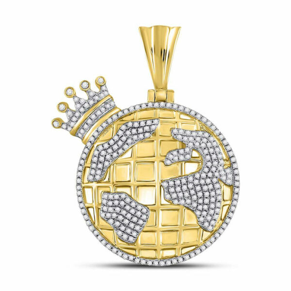 10kt Yellow Gold Mens Round Diamond Globe Crown King Charm Pendant 3/4 Cttw