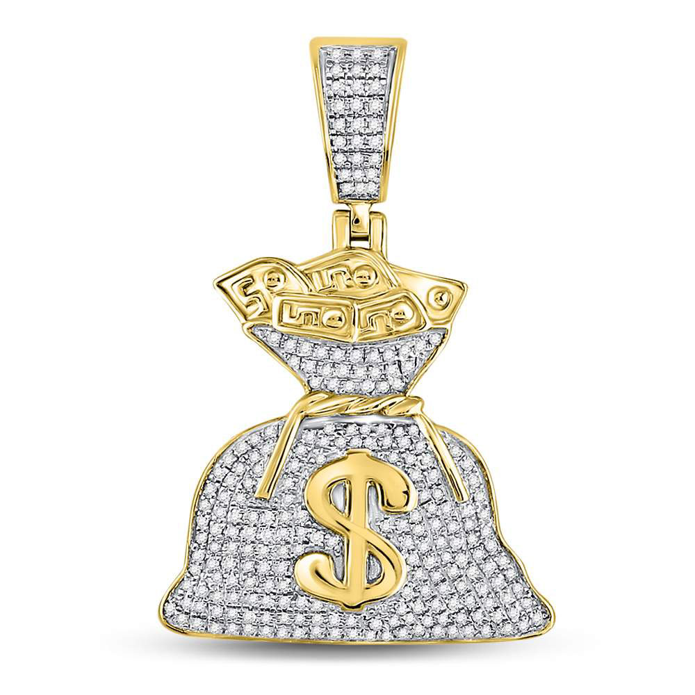 10kt Yellow Gold Mens Round Diamond Money Bag Dollar Charm Pendant 1/2 ...