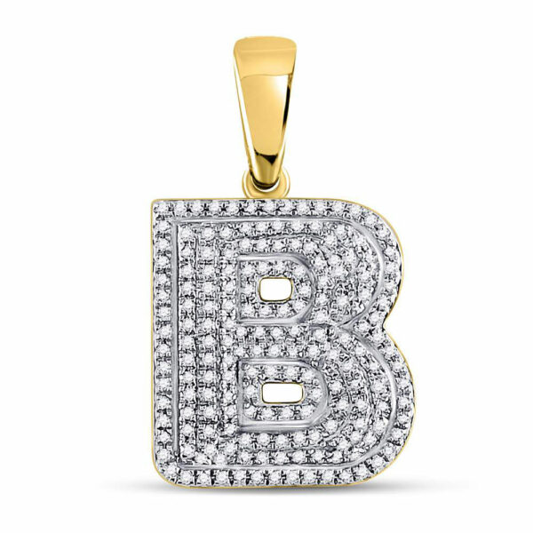 10kt Yellow Gold Mens Round Diamond Letter B Bubble Initial Charm Pendant 1/2 Cttw