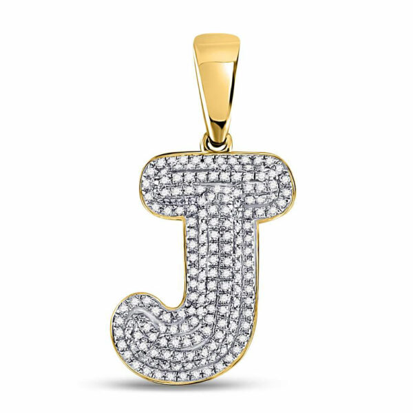 10kt Yellow Gold Mens Round Diamond Initial J Letter Charm Pendant 1/2 Cttw