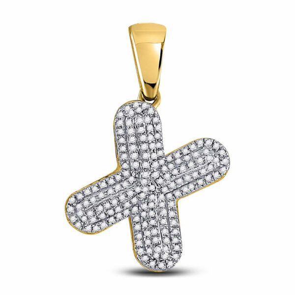 10kt Yellow Gold Mens Round Diamond Letter X Bubble Charm Pendant 1/2 Cttw