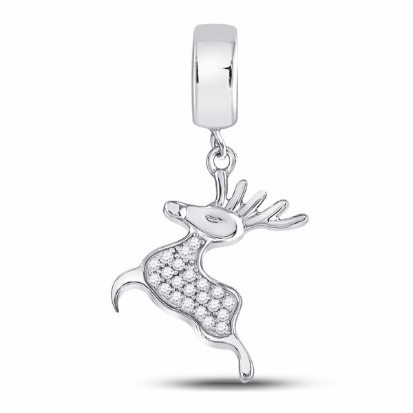 Sterling Silver Womens Round Diamond Rudolph Reindeer Animal Pendant 1/6 Cttw