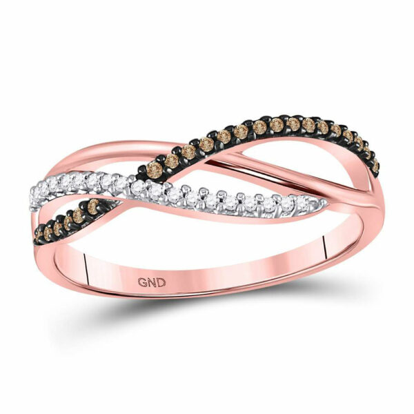 10kt Rose Gold Womens Round Brown Diamond Band Ring 1/6 Cttw