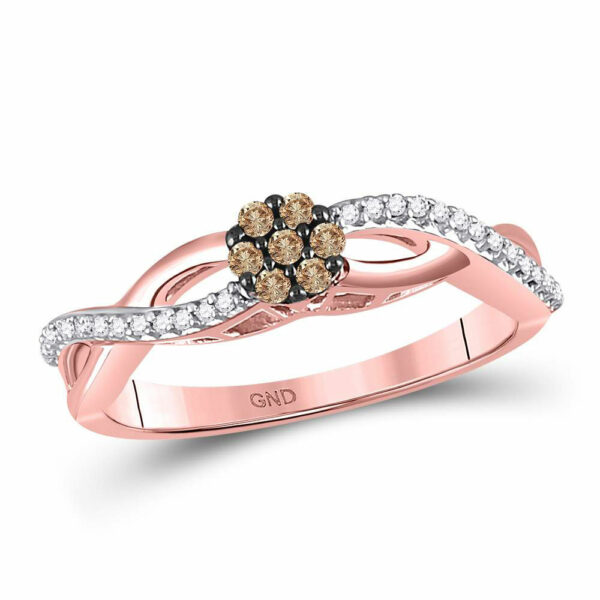 10kt Rose Gold Womens Round Brown Diamond Cluster Twist Ring 1/6 Cttw