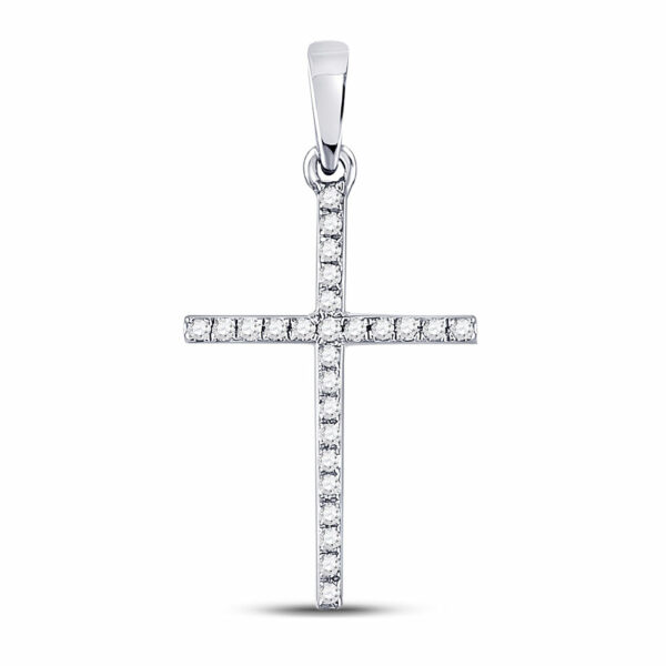 10kt White Gold Womens Round Diamond Religious Cross Pendant 1/6 Cttw