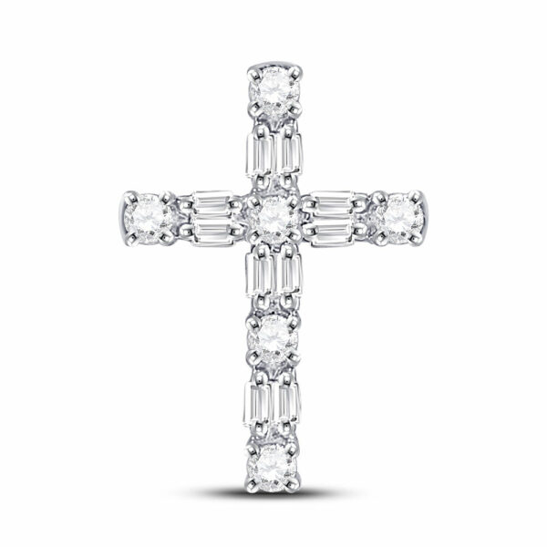 14kt White Gold Womens Round Diamond Religious Cross Pendant 1/4 Cttw