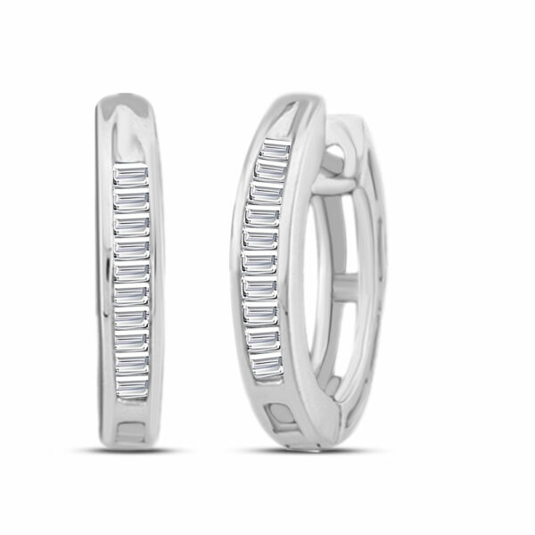 10kt White Gold Womens Baguette Diamond Huggie Hoop Earrings 1/6 Cttw