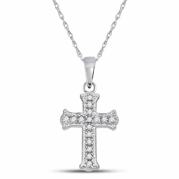 10kt White Gold Womens Round Diamond Cross Pendant 1/12 Cttw