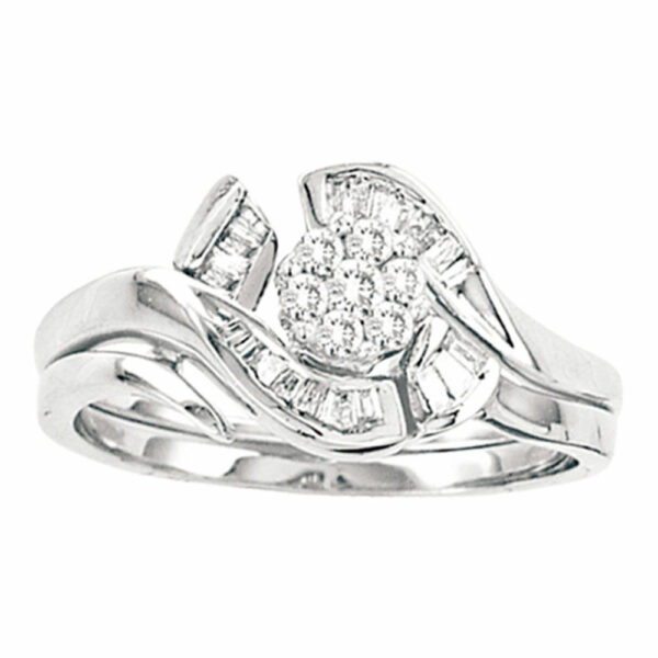 14kt White Gold Round Diamond Cluster Bridal Wedding Ring Band Set 1/3 Cttw