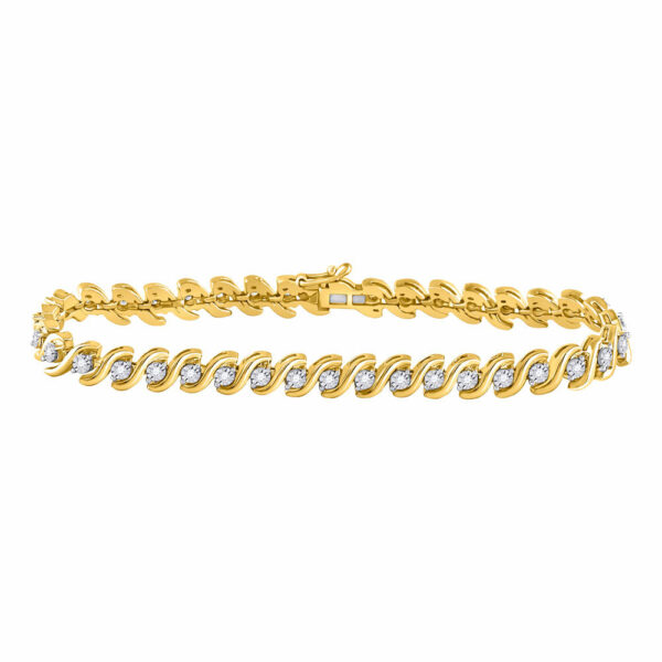 10kt Yellow Gold Womens Round Diamond S-Link Tennis Bracelet 1/2 Cttw