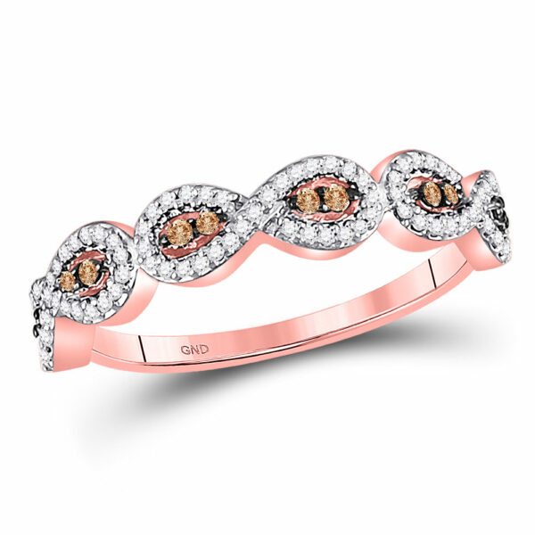 10kt Rose Gold Womens Round Brown Diamond Band Ring 1/4 Cttw