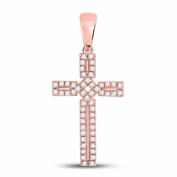 10kt Rose Gold Womens Round Diamond Roman Cross Pendant 1/3 Cttw
