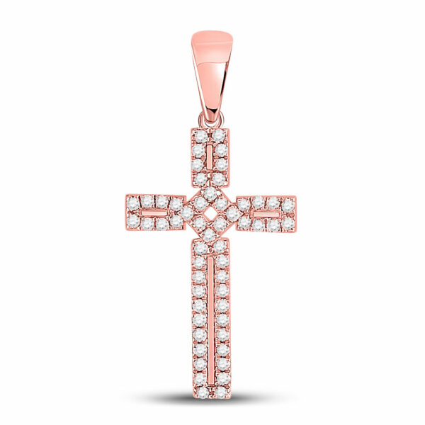 10kt Rose Gold Womens Round Diamond Roman Cross Pendant 1/3 Cttw