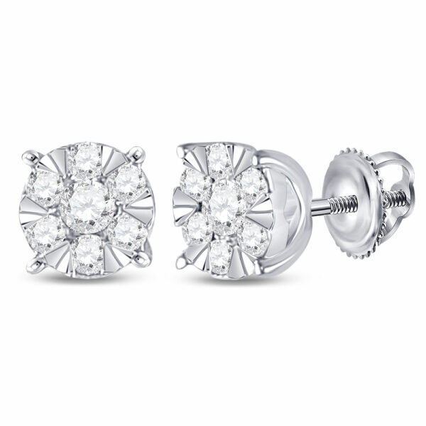 14kt White Gold Womens Round Diamond Fashion Cluster Earrings 1/4 Cttw