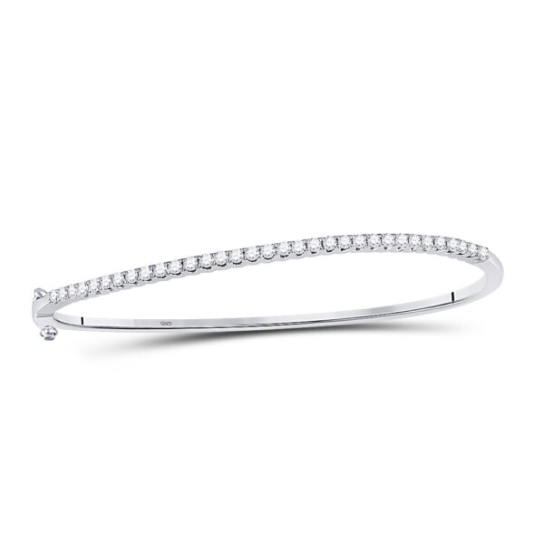 14kt White Gold Womens Round Diamond Curved Bangle Bracelet 1 Cttw