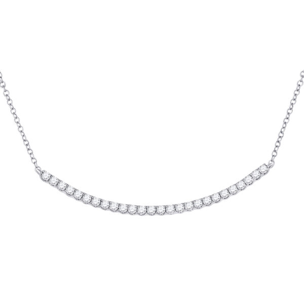 14kt White Gold Womens Round Diamond Curved Bar Necklace 3/4 Cttw