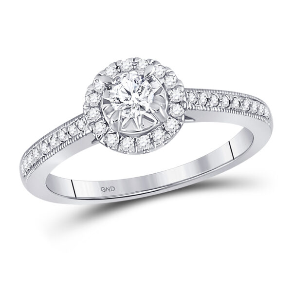 14kt White Gold Round Diamond Solitaire Bridal Wedding Engagement Ring 3/8 Cttw