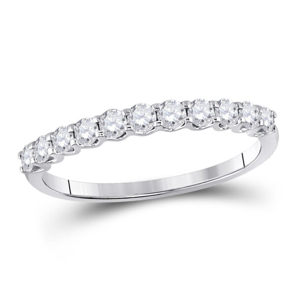 14kt White Gold Womens Round Diamond Classic Anniversary Band Ring 1/2 Cttw