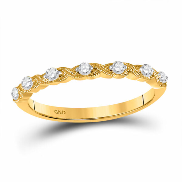 14kt Yellow Gold Womens Round Diamond XOXO Stackable Band Ring 1/8 Cttw