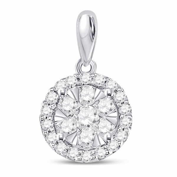 14kt White Gold Womens Round Diamond Halo Flower Cluster Pendant 1/2 Cttw