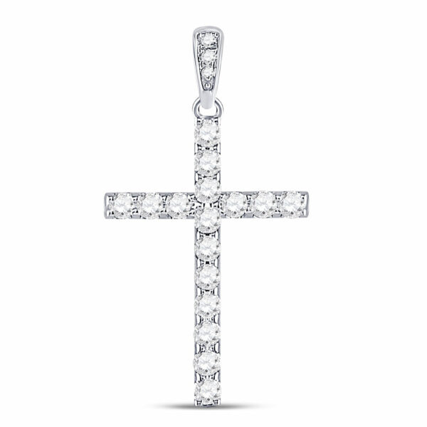 14kt White Gold Womens Round Diamond Cross Pendant 1/4 Cttw