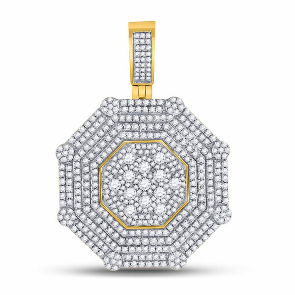 10kt Yellow Gold Mens Round Diamond Octagon Cluster Charm Pendant 3-1/2 Cttw