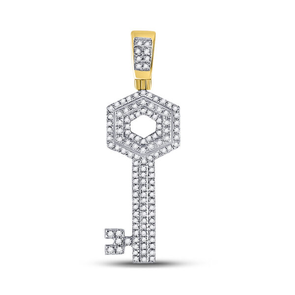 10kt Yellow Gold Mens Round Diamond Key Charm Pendant 1/2 Cttw