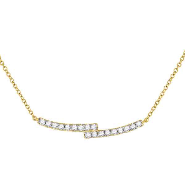 14kt Yellow Gold Womens Round Diamond Curved Bypass Bar Necklace 1/2 Cttw