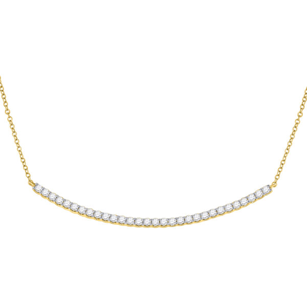 14kt Yellow Gold Womens Round Diamond Curved Bar Necklace 1 Cttw