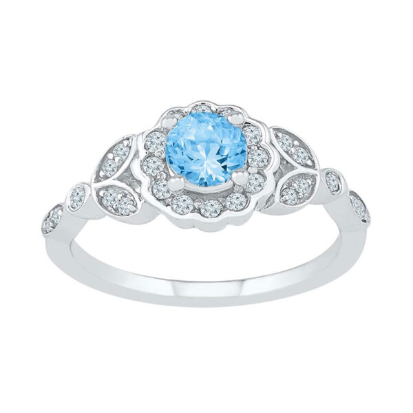 10kt White Gold Womens Round Lab-Created Blue Topaz Solitaire Flower Ring 7/8 Cttw